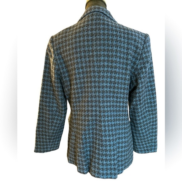 Coldwater Creek 100% Wool Shell Zip Front Blue Houndstooth Lined Blazer Size 14 - Picture 2 of 6